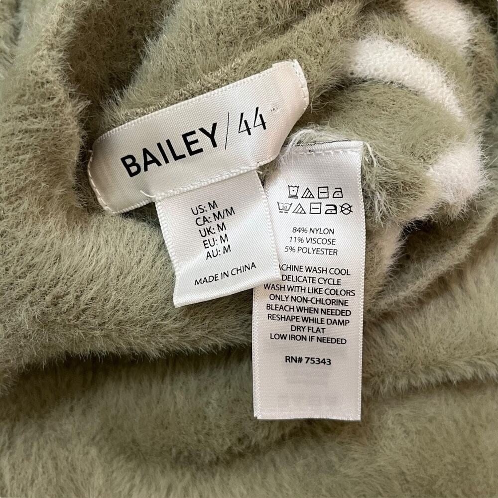 Bailey 44 fuzzy mock neck stripe sweater olive green white - Picture 6 of 6
